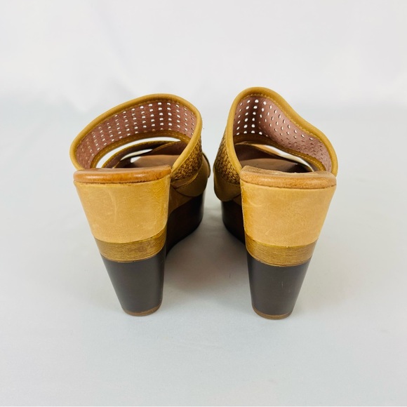 Musse & Cloud Woven Suede Leather Wedge Mule Camel Tan Brown Size 36 US 5.5-6 - Picture 2 of 16